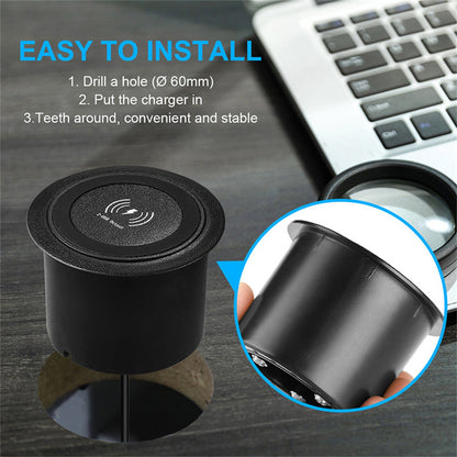 3 In 1 USB 10W Phone Desktop Wireless Charger Furniture Table Embedded Charger