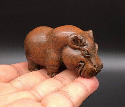 2.7" Solid Brass Animal Hippo Hippopotamus Statue Tea Pet Figurine