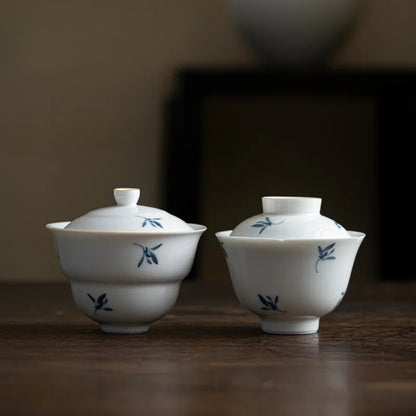 Hand-painted Butterfly Orchid Ceramic Gaiwan Tea Tureen Tea Making Tea Services