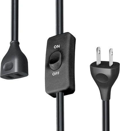 Black Extension Cord with Switch On/Off, 2 Prong Grounded Plug, 6FT Indoor Power