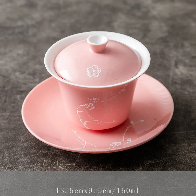 Handmade Craft Porcelain Gaiwan Cup Saucer Coaster Lid Chinese Tureen Tea Cup