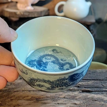 125ML Exquisitely Chinese Retro Blue Glazed Dragon Patterned Porcelain Tea Cups