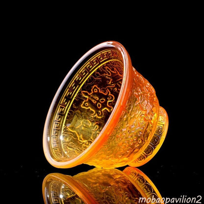 1pc 3.3in Eight Auspicious Pattern Glass Bowls Buddhist Temple Holy Water Cups