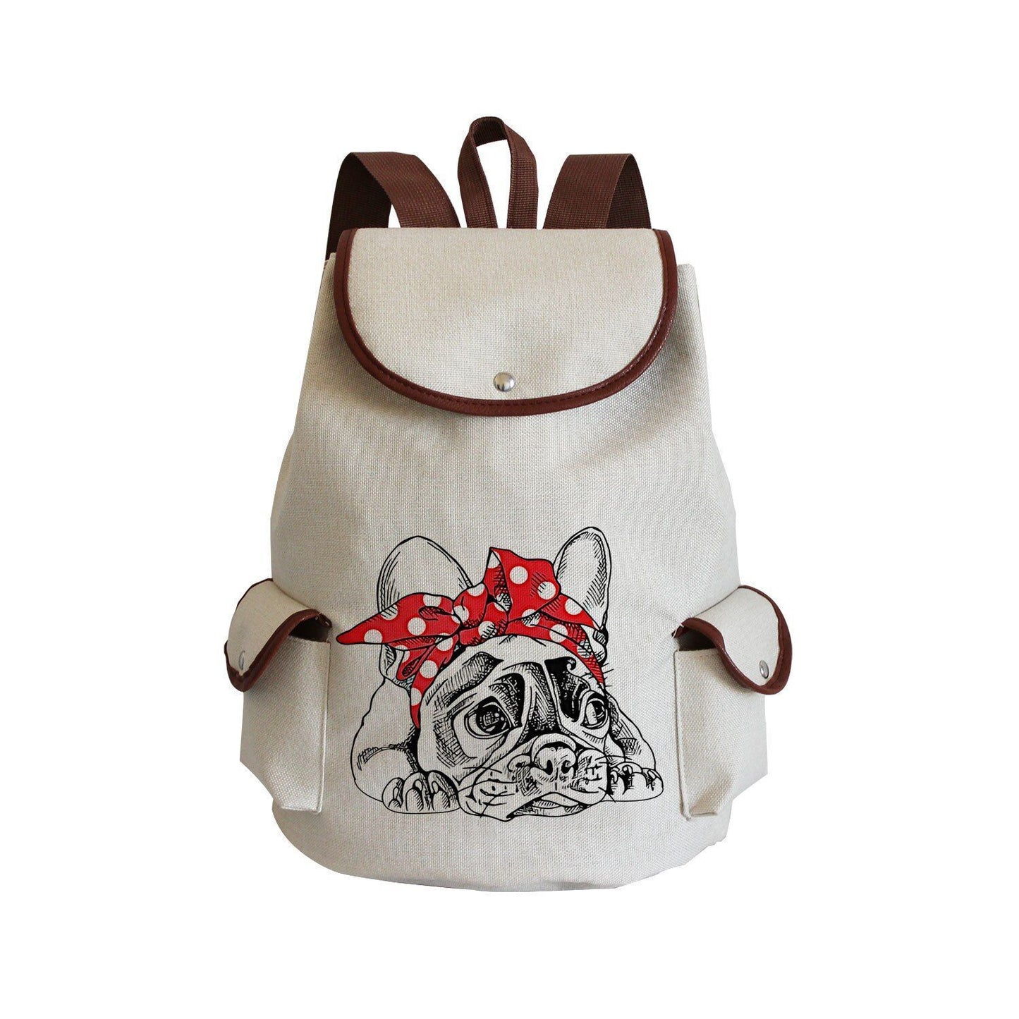 Dog Paw Print Backpack Drawstring Bags Linen Students Portable Cute Pug Printed