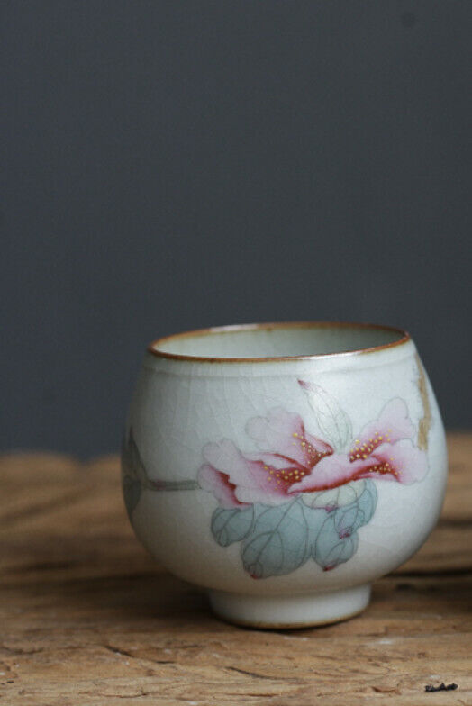 90cc中国宋代古董大师茶杯ruyao牡丹陶瓷杯-