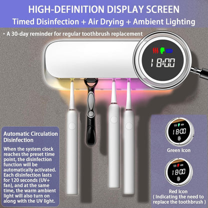 Toothbrush Holder for Bathroom, Smart Toothbrush Holder w/Cleaning/Drying/Timing