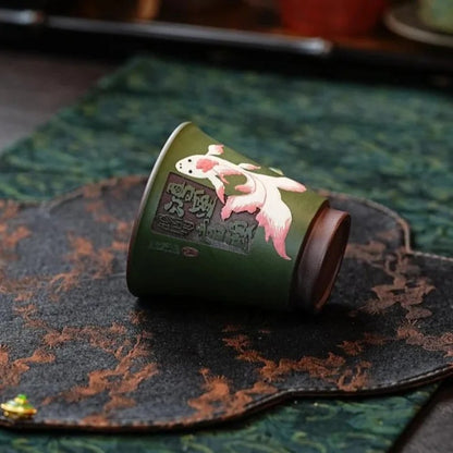 140ml Yixing Purple Clay Handpainted Koi Teacup Tea Tea-tasting Cup Master Cup