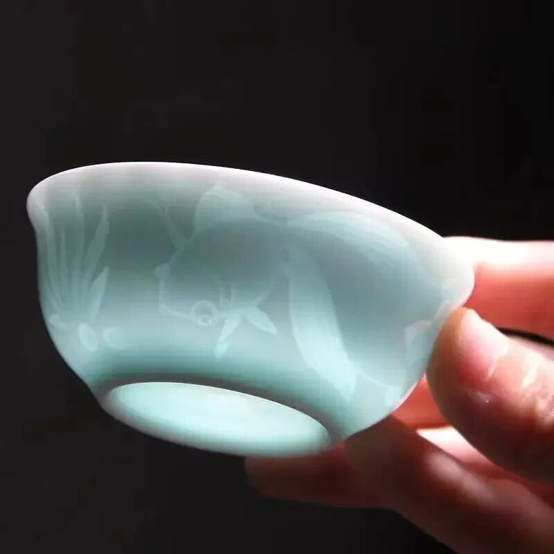 New China Kungfu Teacups Green/Azure Plum Bamboo Celadon Pu'er Master Tea Cup