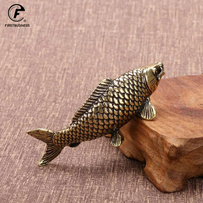Brass Fish Figurines Miniatures Feng Shui Desktop Tea Pet Decoration Accessory