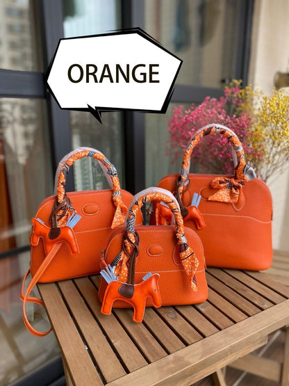 Genuine Leather Handbag Shell Bag Leather Strap Shoulder Purses Tote S/M/L Sizes