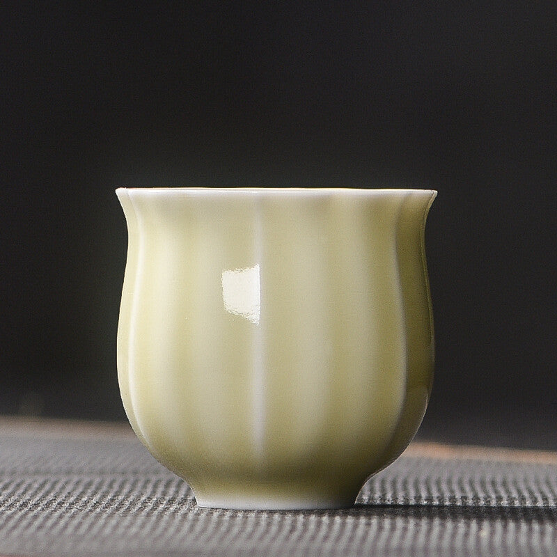 One Tea Cup Petal Design Longquan Celadon Porcelain Cup Ceramic Solid Color 80ml