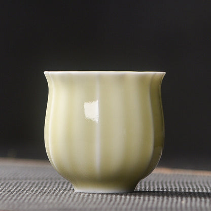 One Tea Cup Petal Design Longquan Celadon Porcelain Cup Ceramic Solid Color 80ml