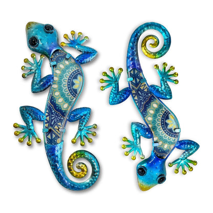 Wall Decoration 2Pcs Metal Gecko Lizard Sculptures Garden Yard Patio Art Statues