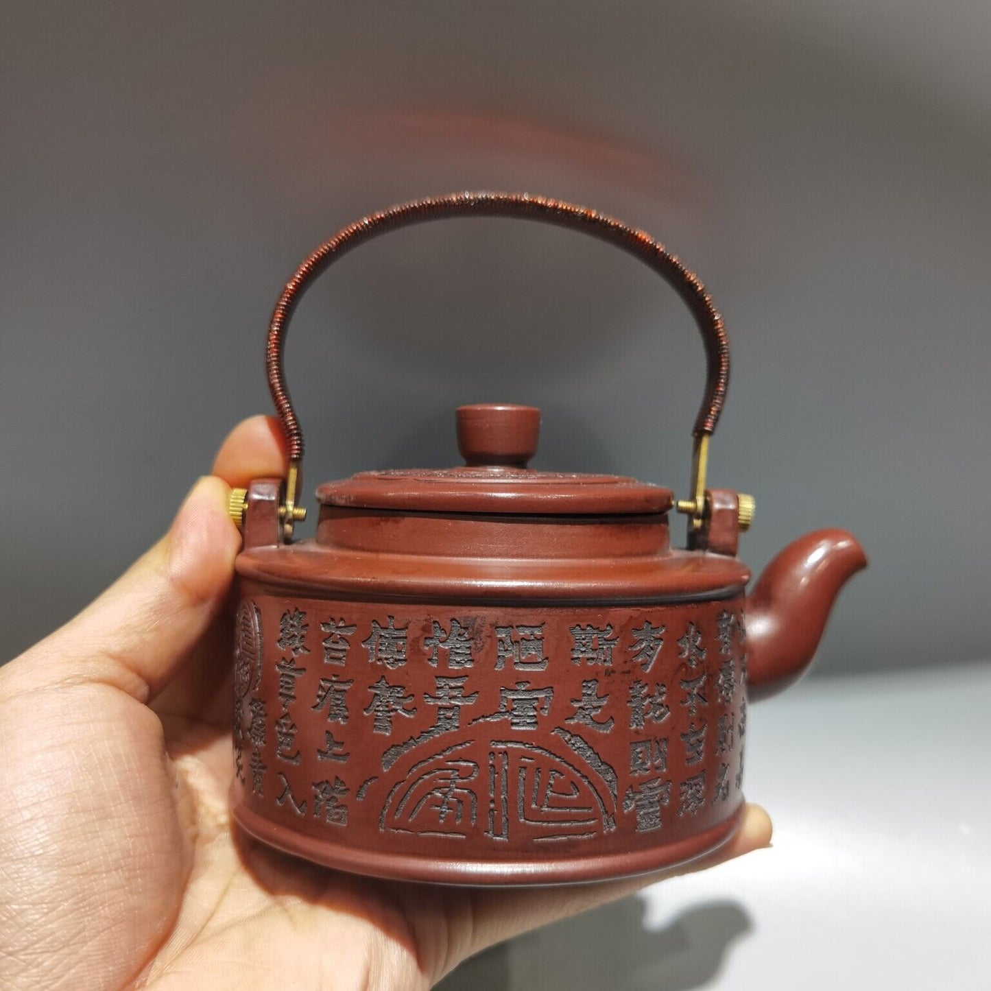 Vintage Chinese Yixing Purple Clay Teapot Zisha Ceremony Carving Collectible Art