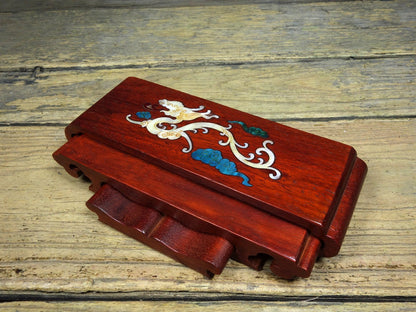 Vintage Rosewood Inlaid Abalone Dragon 3-Tier Ink Rest Display Stand 21cm