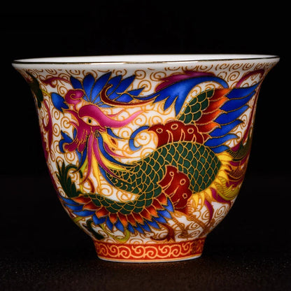 Chinese Handmade Porcelain Tea Cup Dragon and Phoenix Pattern Teacup
