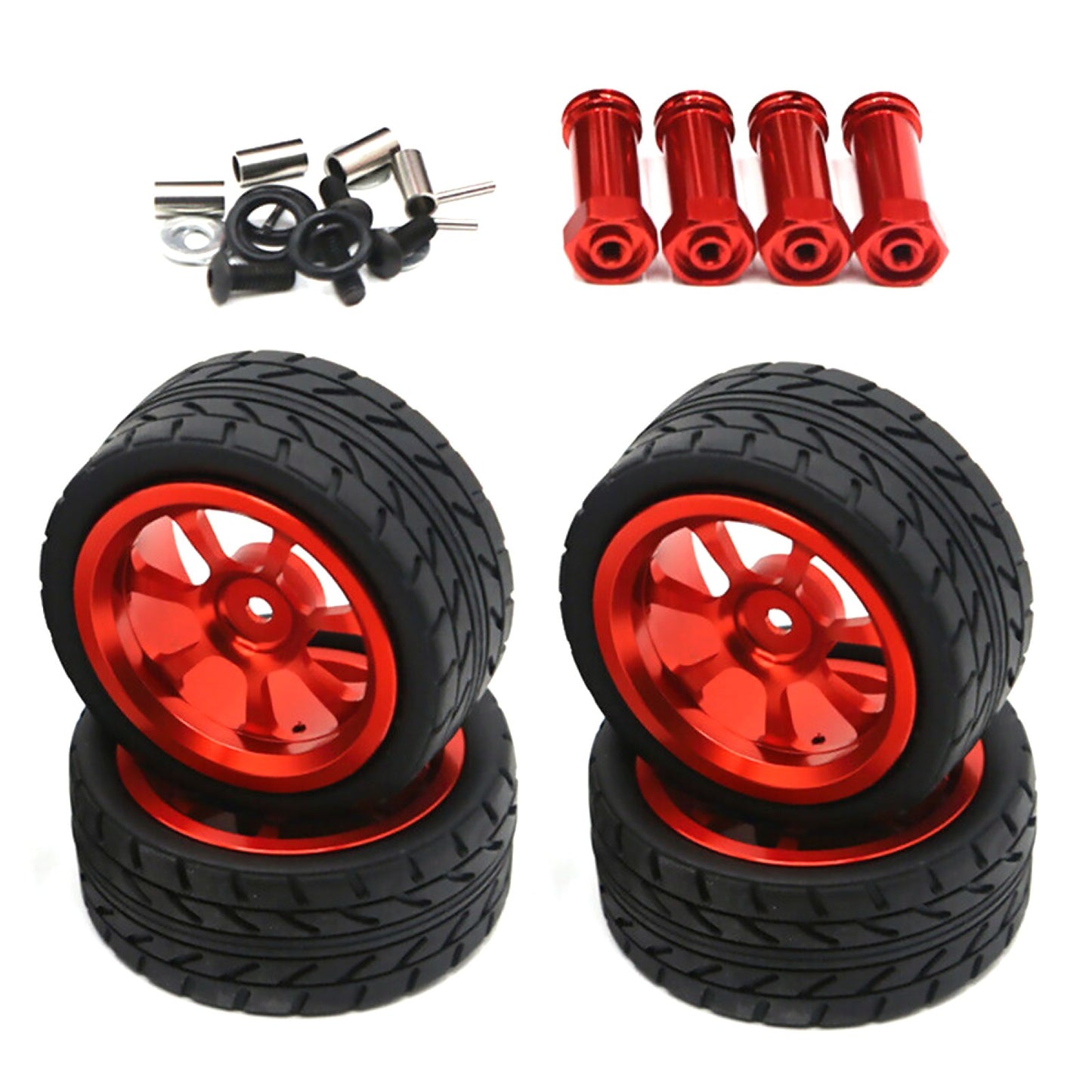 4PCS RedWheels Rim Hubs + Rubber Tires 1/14 RC Car Parts For Wltoys 144001 gg