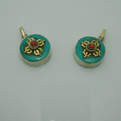 1pc New Buddhist Nepal Turquoise Vajra Round Gau Box Stupa Ethnic Pendant