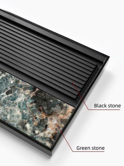 Weighted Stone Tea Tray Water Draining Black Stone Serving Tray Natural Stone
