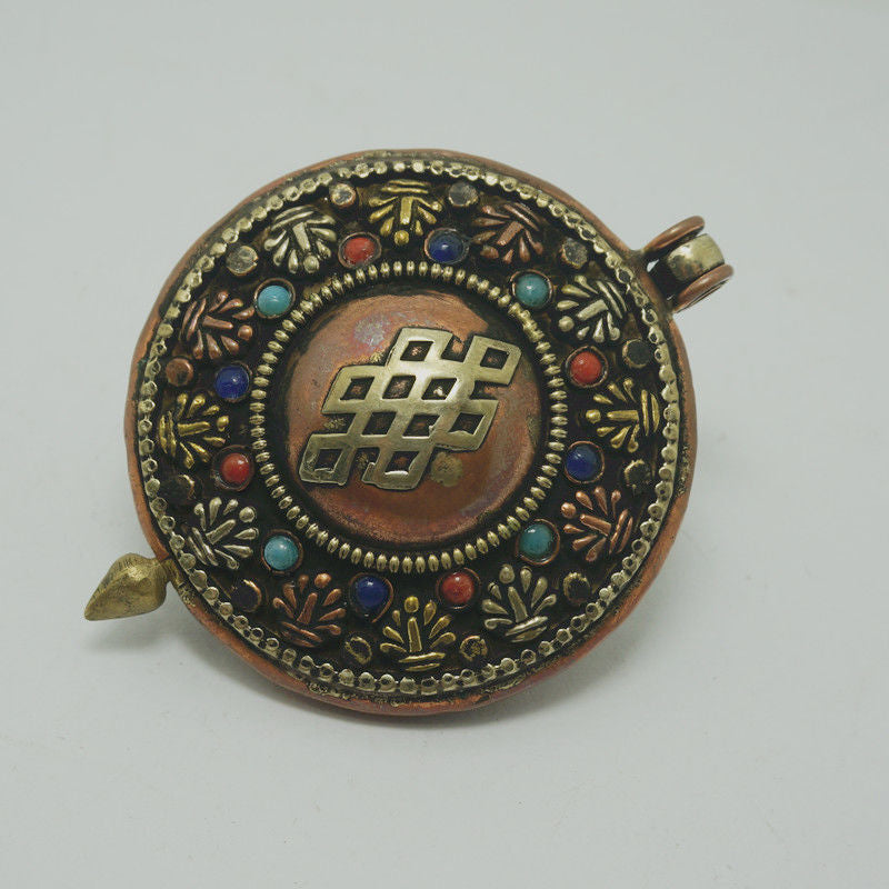 Buddhist Nepalese Handmade Jewelry Tricolor Copper Box Pendant Collectible