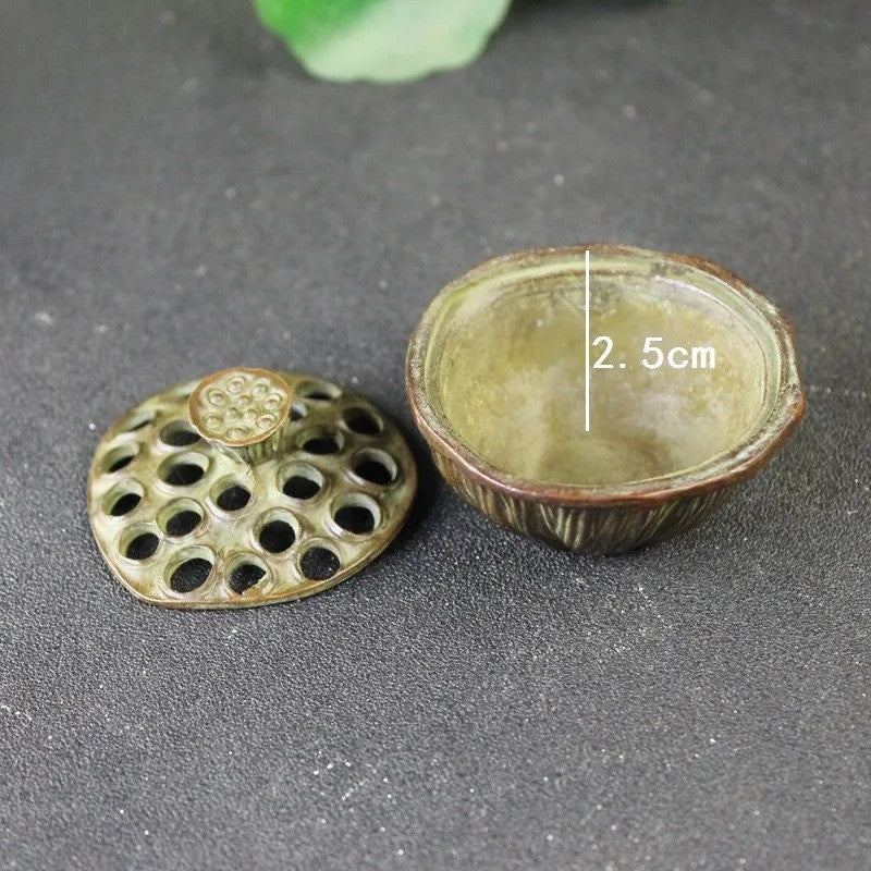 Copper Lotus Pod Statue Ornament Chinese Traditional Vintage Incense Burner