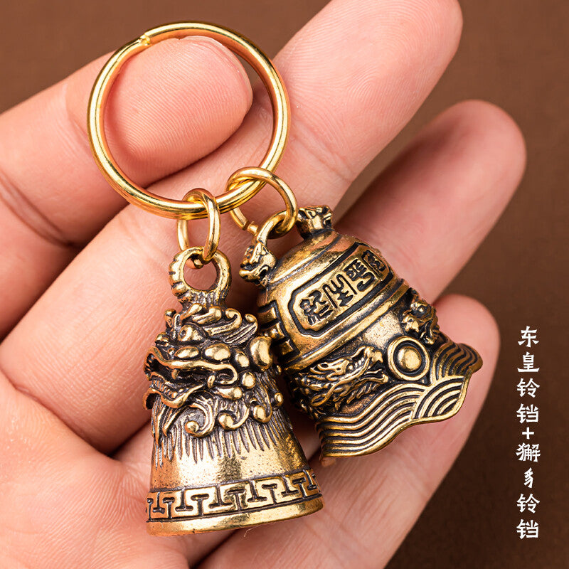Brass Six Character Mantra Bell Keychain Ring Heart Sutra Copper Bell Pendant