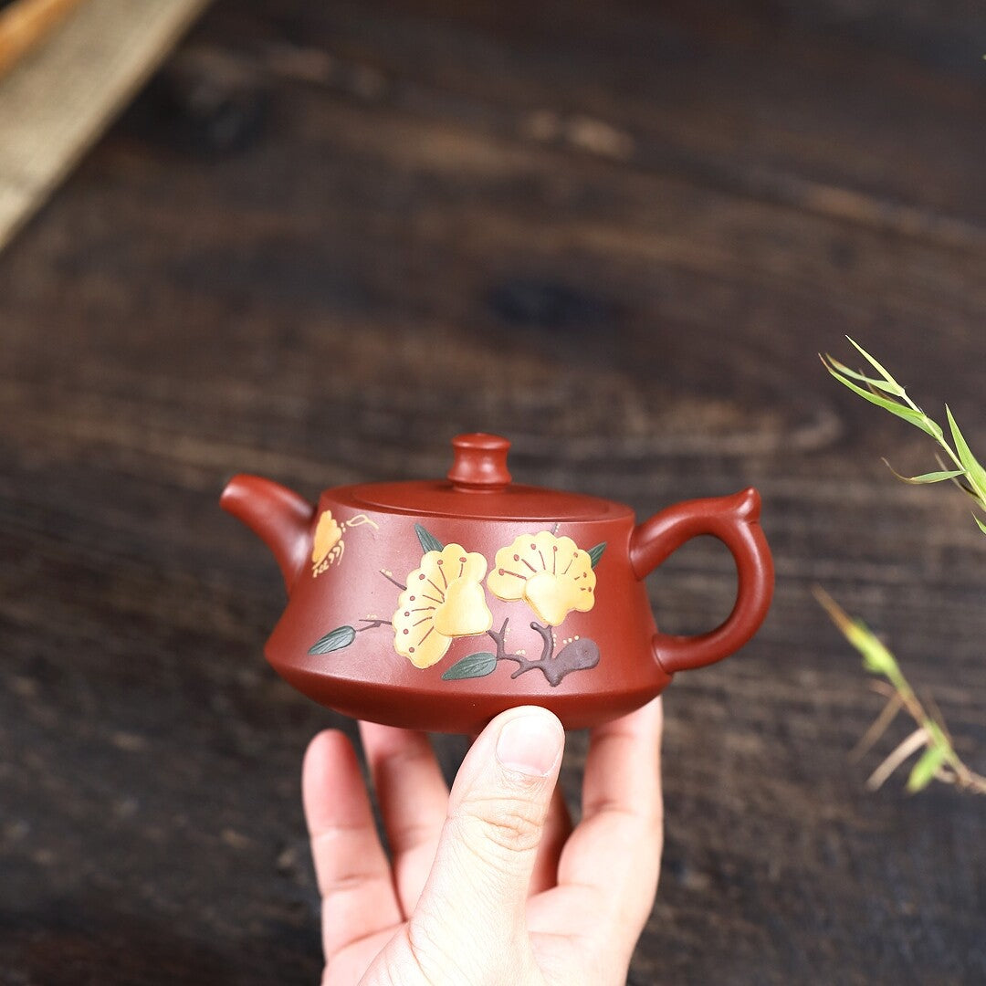 150ml Handmade Tea Pot Floral Relief Carved Real Yixing Zisha Dahongpao Clay Pot