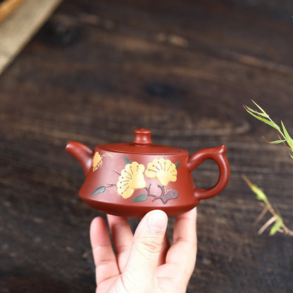 150ml Handmade Tea Pot Floral Relief Carved Real Yixing Zisha Dahongpao Clay Pot