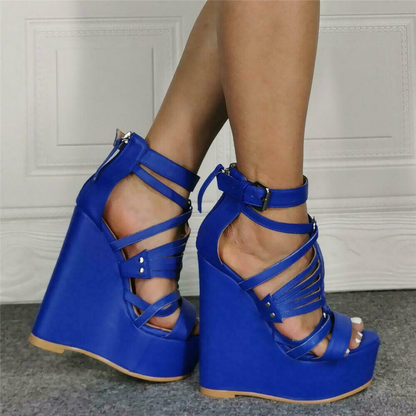 Womens High Wedge Platform Heels Buckle Strappy Roman Sandals Zip Shoes Plus SZ