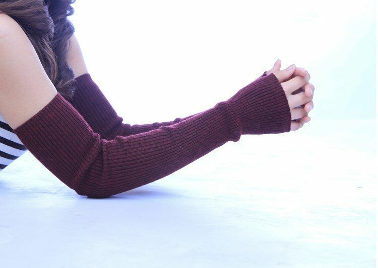 Women Thick Arm Cover 50cm Cashmere Long Sleeves Elbow Warmer Fingerless Mittens