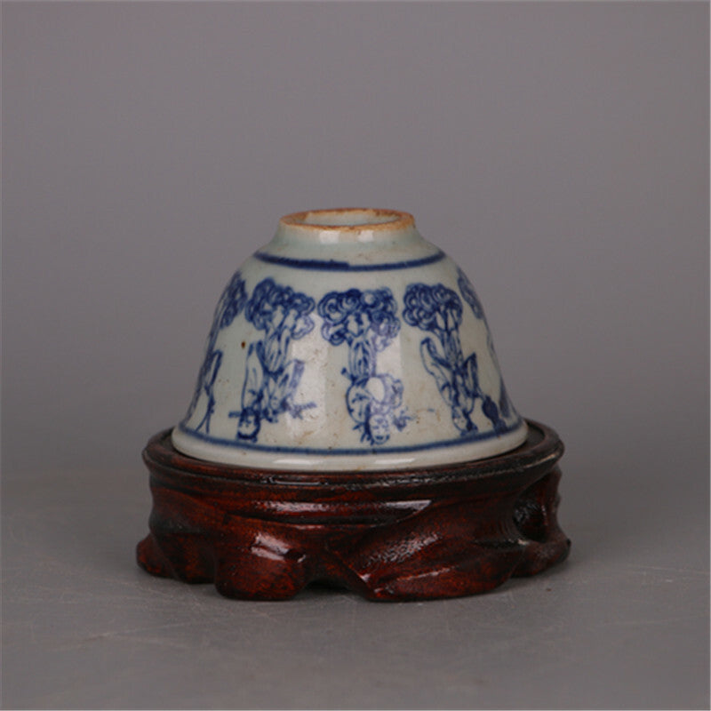 70ml Chinese Antique Ming Blue White Porcelain Eight Immortals Pattern Teacup