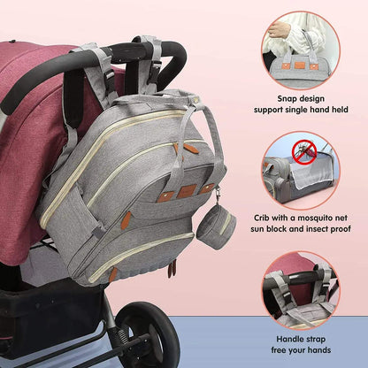 3-in-1 Baby Travel Diaper Bag with Foldable Bed