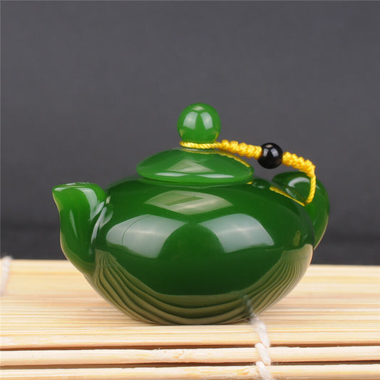 2.3"ChinaNatural Green Jade Hand Carved Small Wine Tea Pot Flagon Stoup Statue