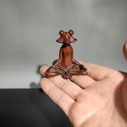 vintage antique wood carving Boxwood wooden sculpture frog statue Incense burner