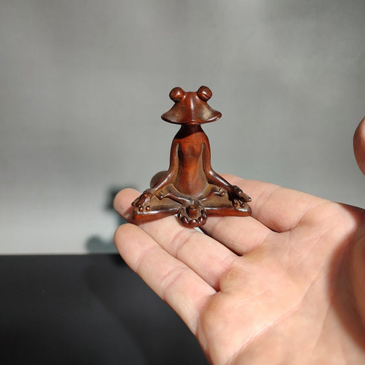 vintage antique wood carving Boxwood wooden sculpture frog statue Incense burner