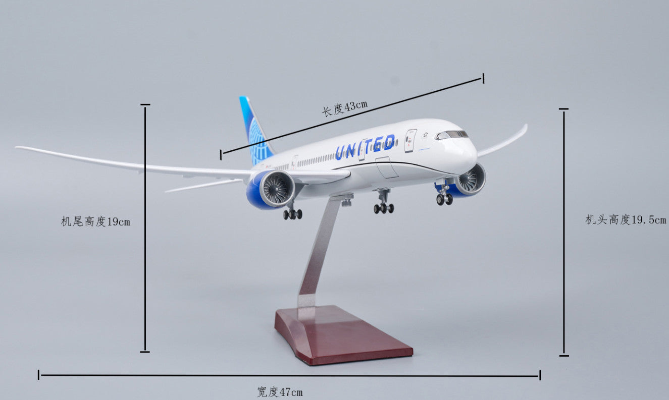 1:130 43CM UNITED BOEING 787 Passenger Plane Landing Gear Resin Aircraft Model