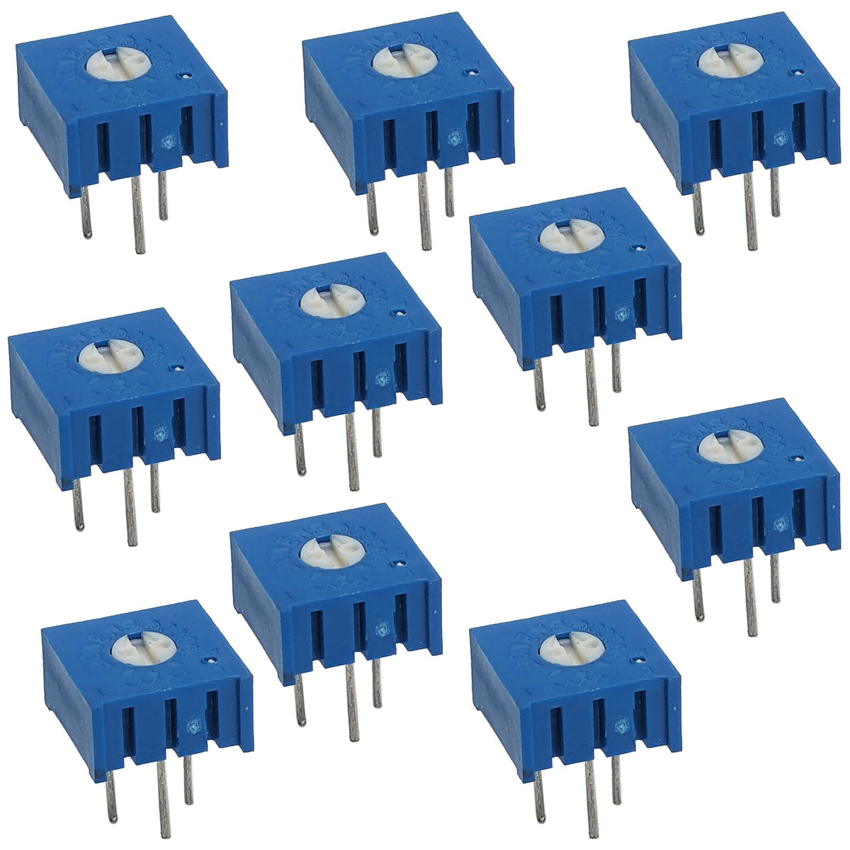 10 Pack 100K Ohm 0.5W Single-Turn Potentiometer, Top Adjust, 3/8-inch Square