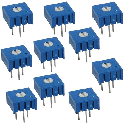 10 Pack 100K Ohm 0.5W Single-Turn Potentiometer, Top Adjust, 3/8-inch Square