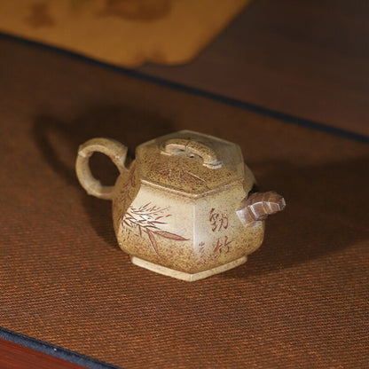 Handmade Tea Pot Real Yixing Zisha Clay Hand Carved Bamboo Master Pot 200ml New