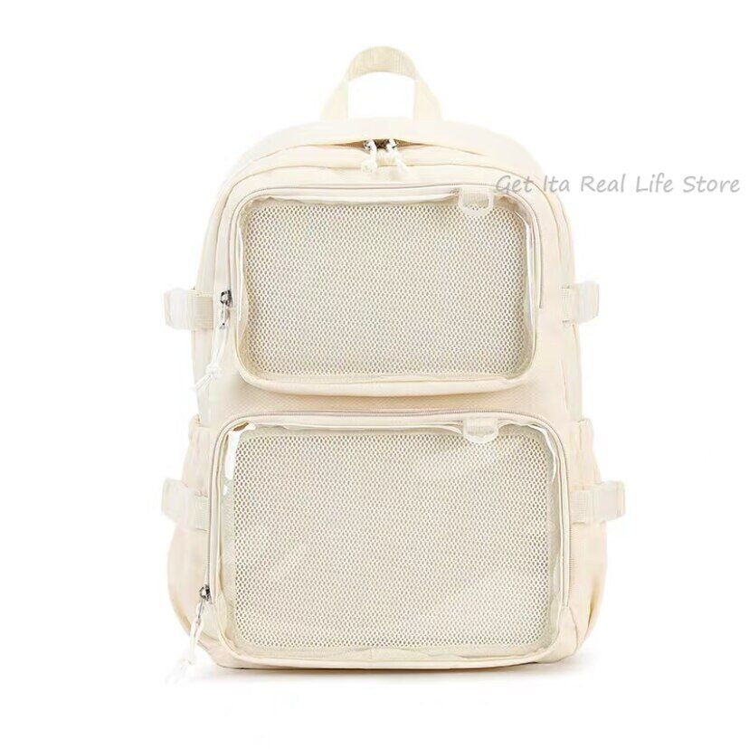Girls Large School Pink Backpack Two Clear Pockets Display Women Big Bag