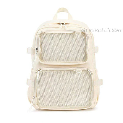 Girls Large School Pink Backpack Two Clear Pockets Display Women Big Bag