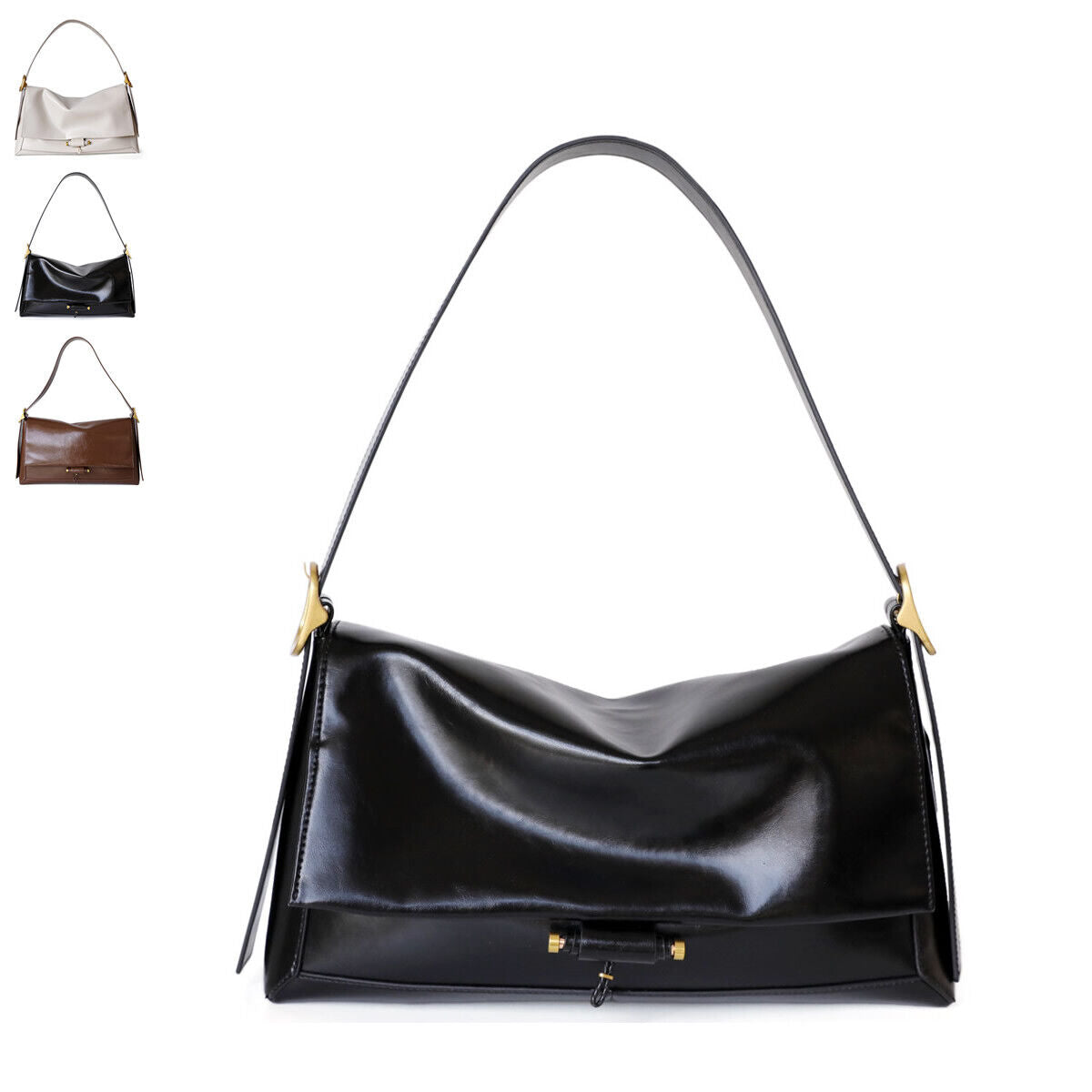 Shiny Real Leather Shoulder Bag Small Flap Purse Handbag Messenger Work Bag