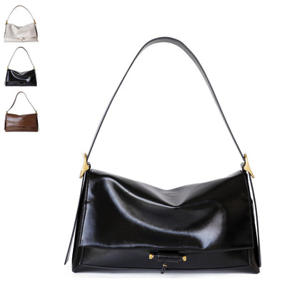 Shiny Real Leather Shoulder Bag Small Flap Purse Handbag Messenger Work Bag