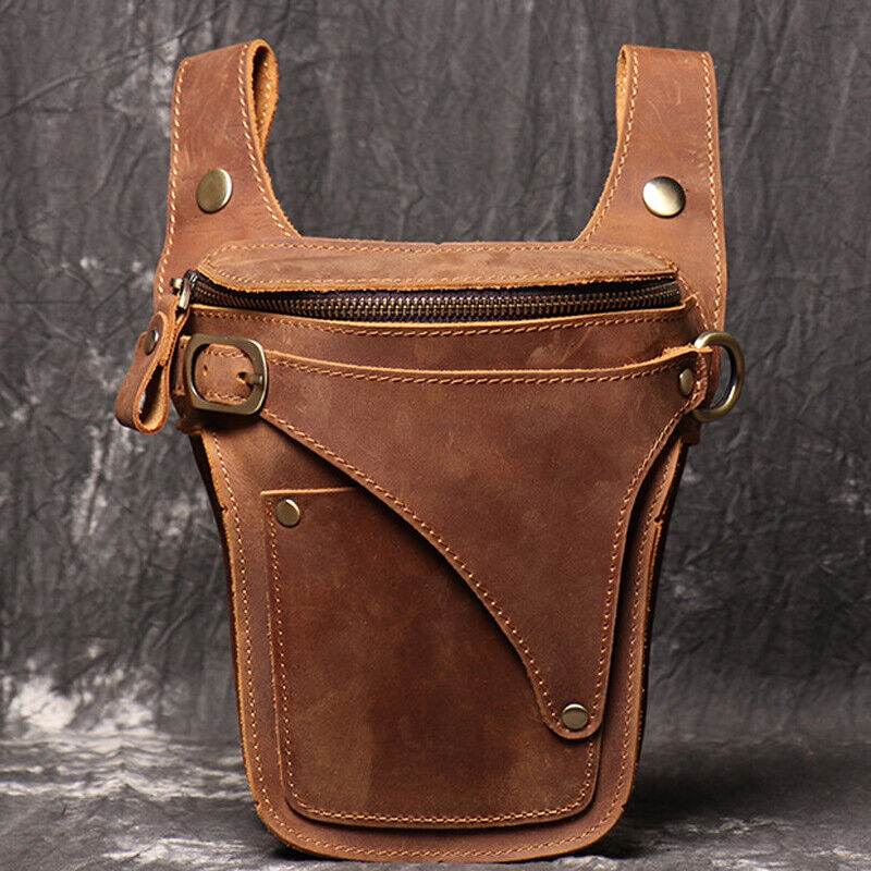 Outdoor Vintage Motorcycle Leather Drop Leg Bag Tactical Thigh Waist Fanny Pack