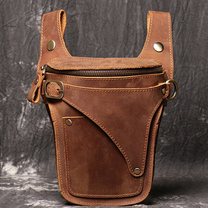 Outdoor Vintage Motorcycle Leather Drop Leg Bag Tactical Thigh Waist Fanny Pack