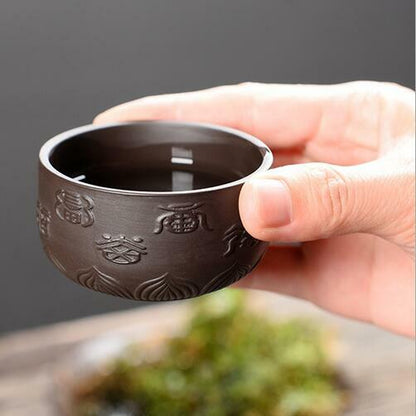 Chinese Purple Clay Portable Tea Pot Kungfu Tea Set Carved Cup Tea Ceremony
