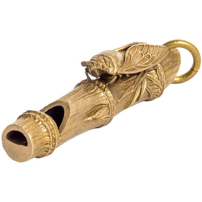 6cm Brass Cicada Bamboo Whistle Key Ring Pendant Collection
