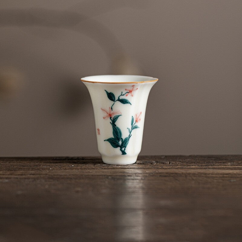 Ceramic Tea Cup Handpainted Chinese Kungfu Cup Scent Cup Floral Designing 45ml
