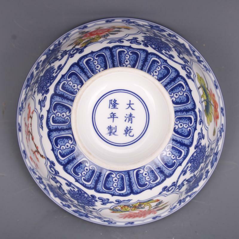 Collect China Qing Dynasty Porcelain Blue and White Famille Rose Flowers Bowl