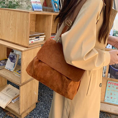 Women Handbag Brown Suede Autumn Winter Bag Women's Crossbody Bag One Shoulder